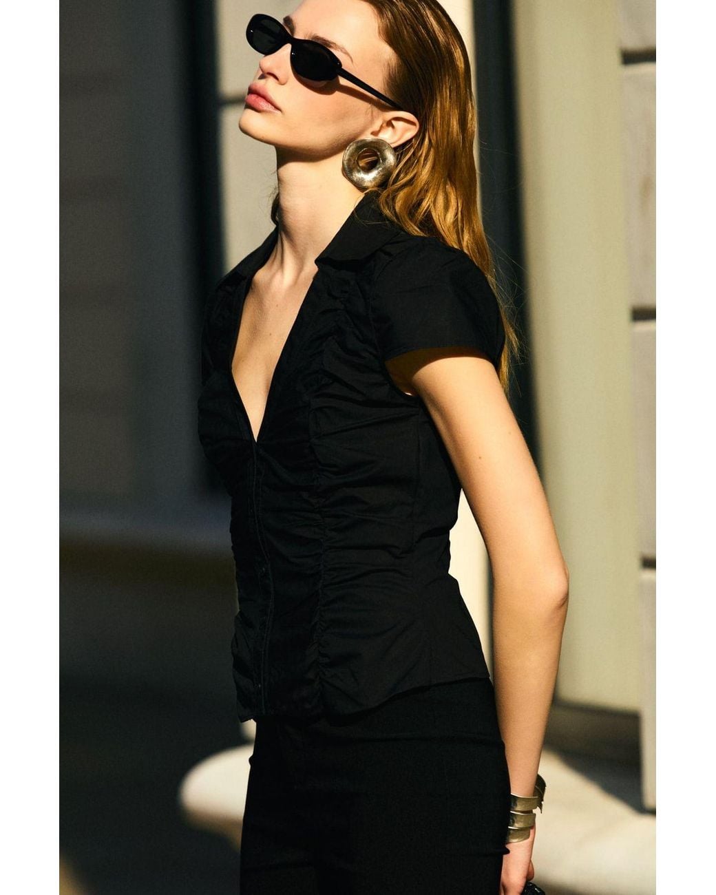 Grimelange Black Straight Cut Cotton Shirt