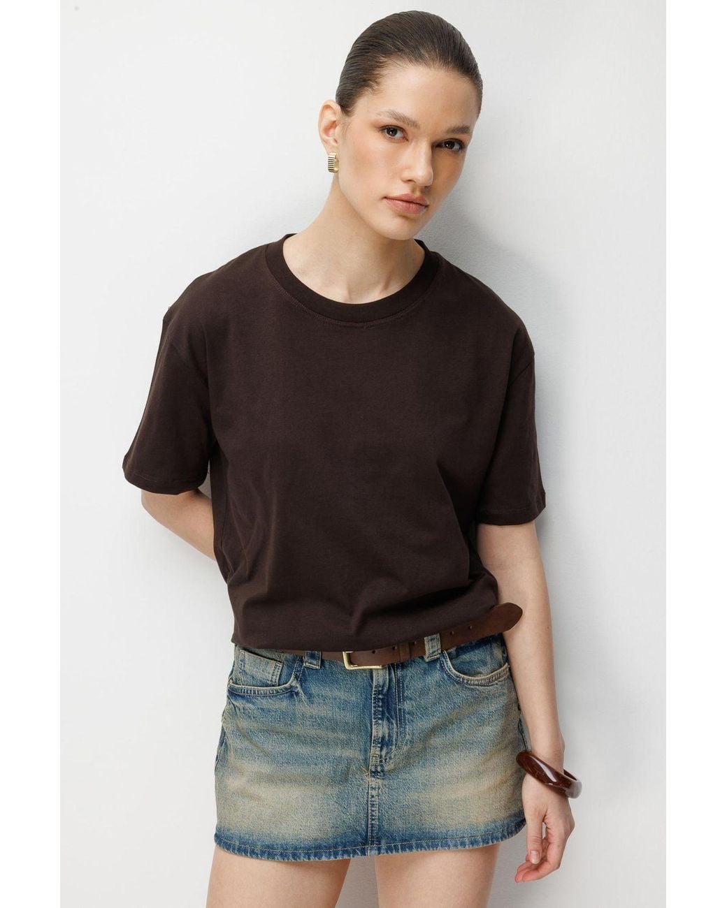 MixRay Black Oversized Ribbed Crew Neck T-Shirt