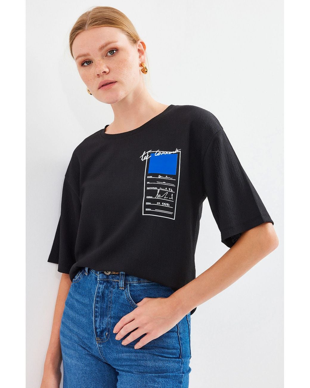 Bigdart Blue Printed Crew Neck Short Sleeve T-Shirt