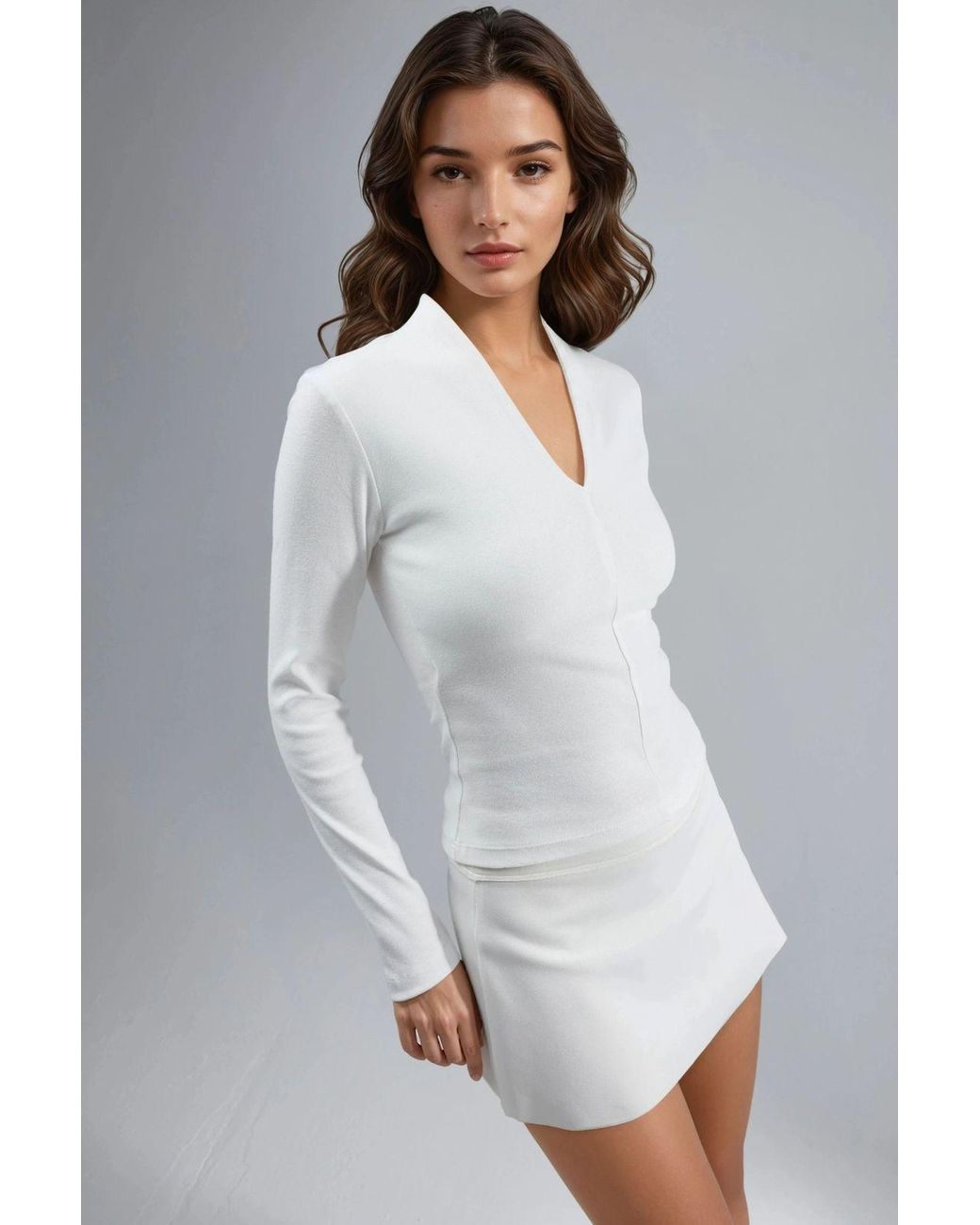 Busem Gray Slim Fit V-Neck Long Sleeve Blouse