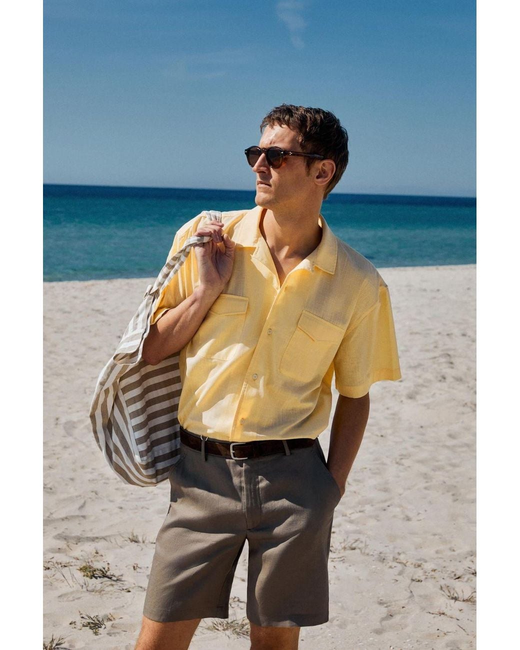 Grimelange Blue Classic Button Front Shirt for men