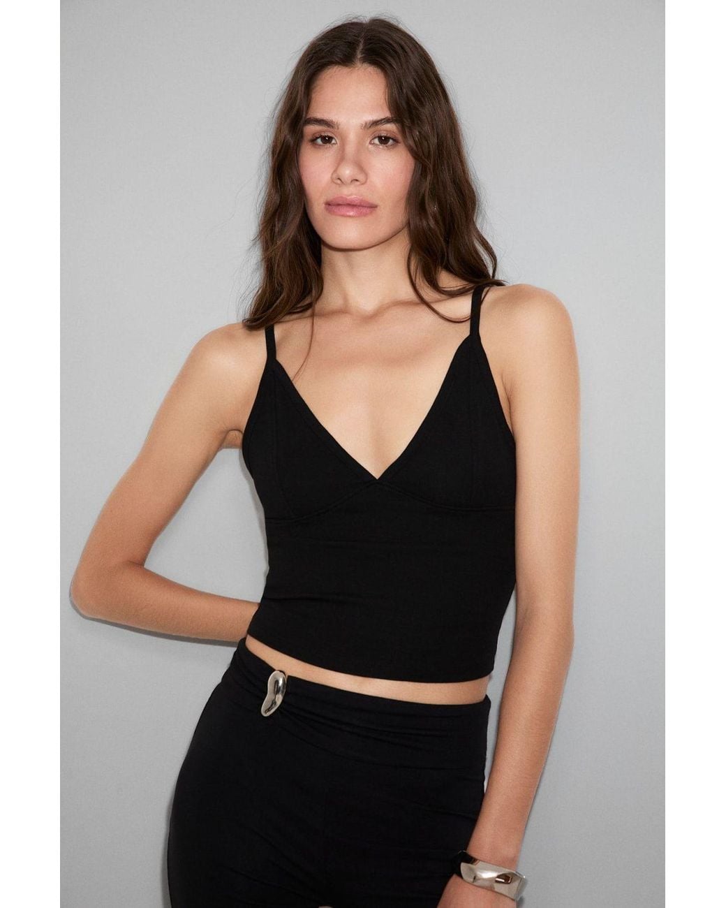 Grimelange Black Fitted Sleeveless Tank Top