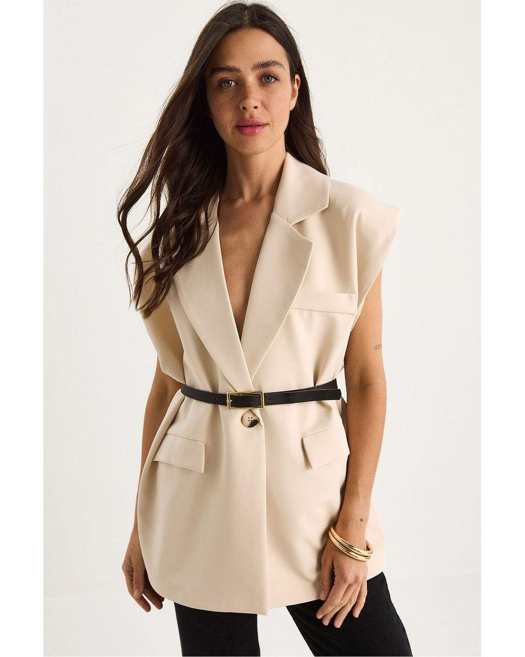 Bianco Lucci Natural Padded Oversized Vest
