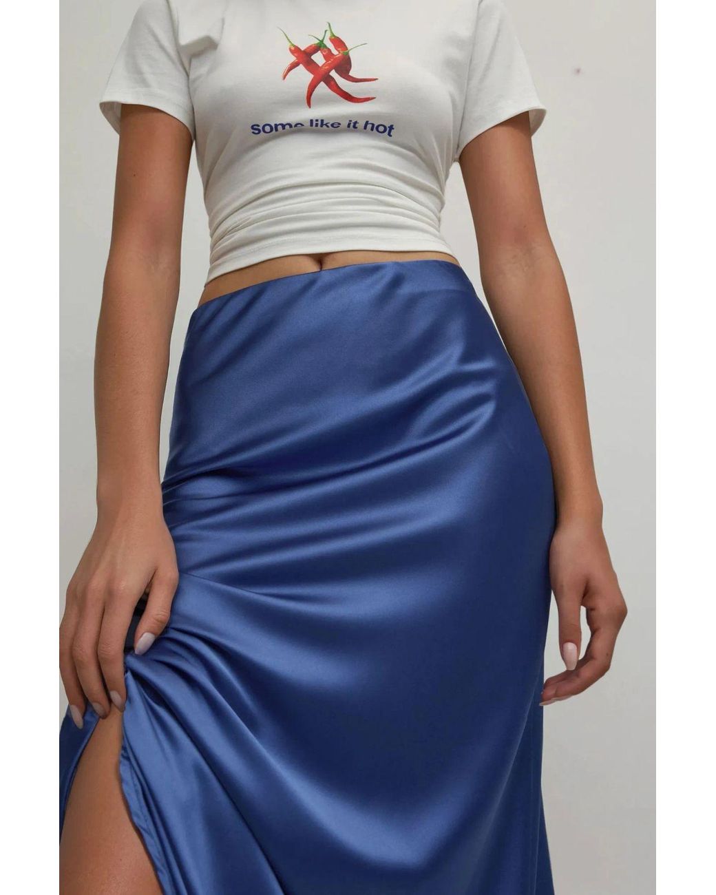 Hiccup Blue High-Waist Satin Midi Skirt