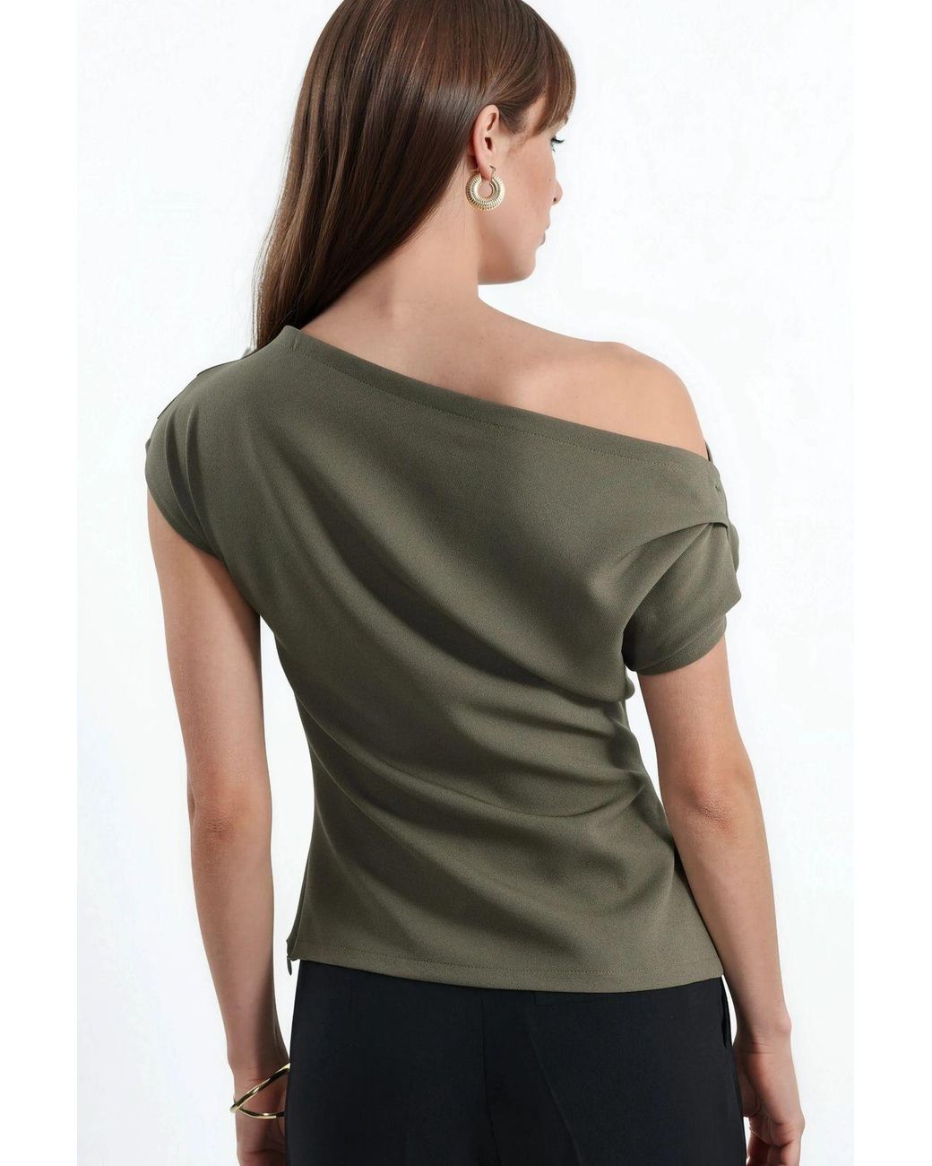 Hiccup Green One Shoulder Pleated Detail Top