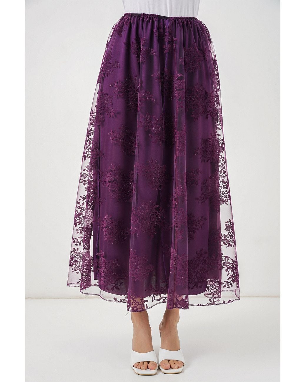 Bigdart Purple Floral High Waist Maxi Skirt