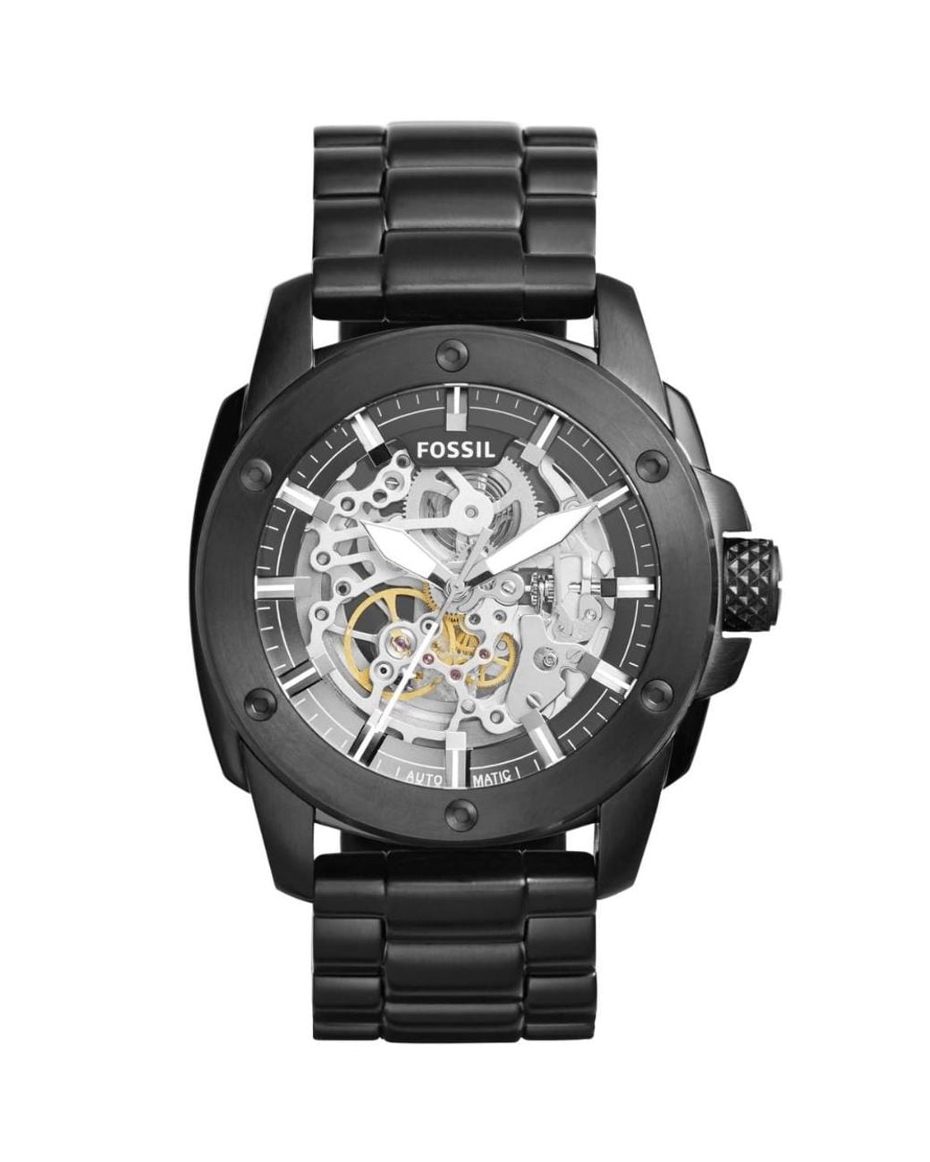 Fossil Black Me3080 Automatic Skeleton Watch, Stainless Steel for men