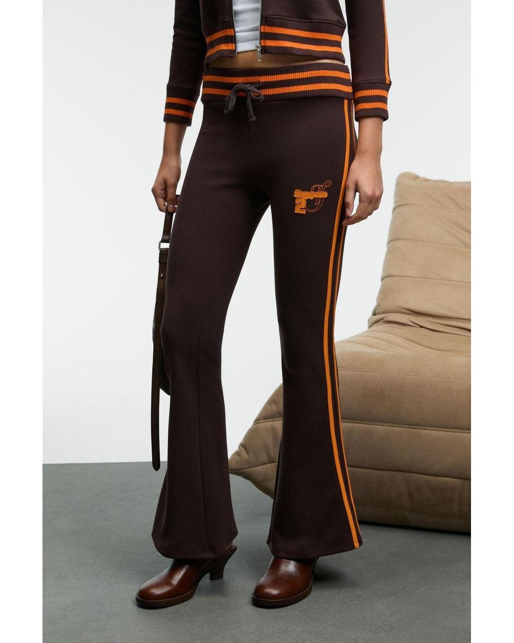 Grimelange Brown Striped Flare Leg Sweatpants