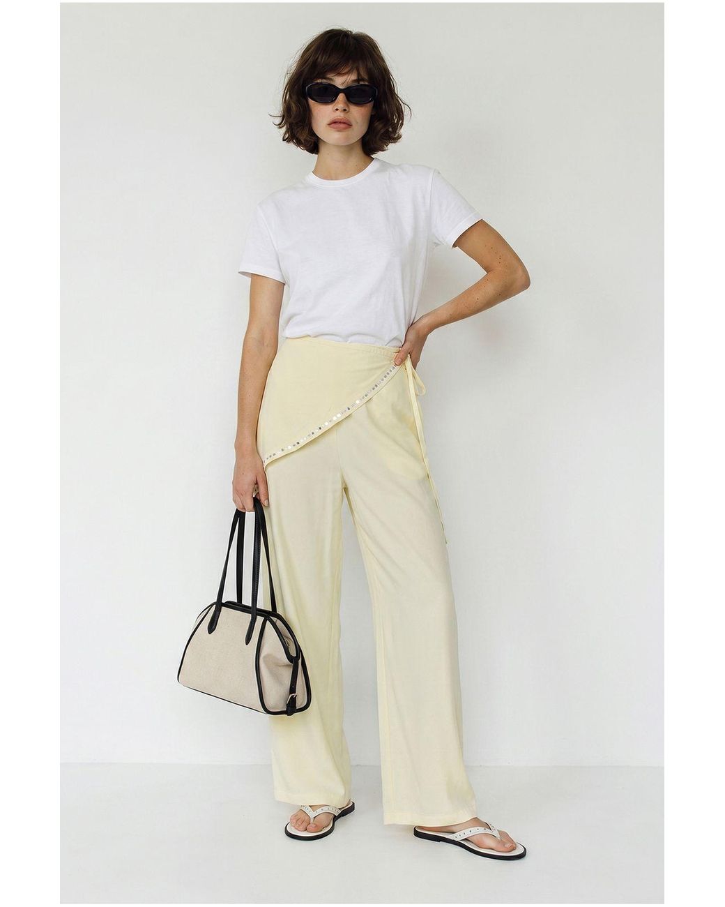 Bianco Lucci Natural Wide Leg Pull-On Trousers