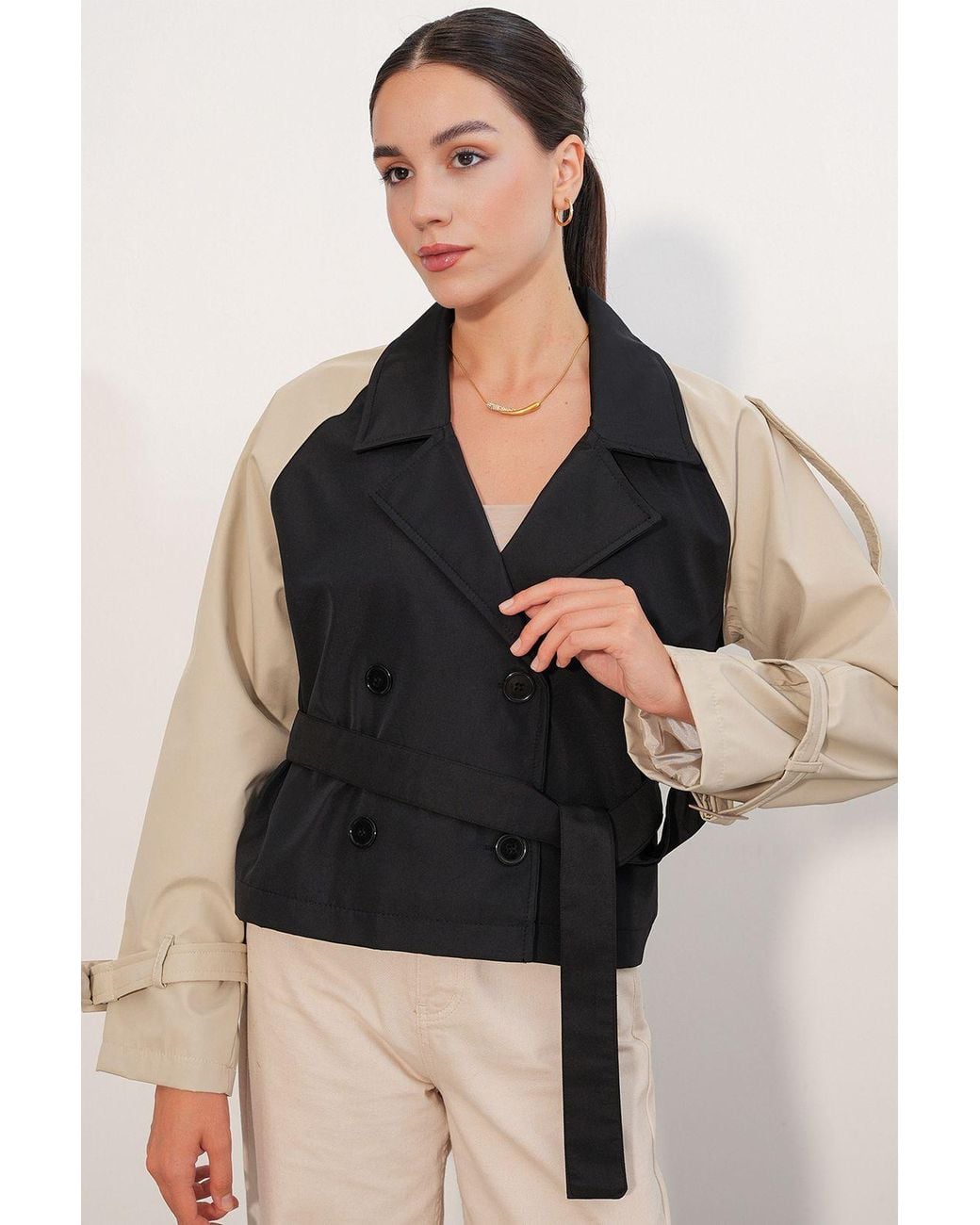 Bigdart Black Short Belted Trench Coat