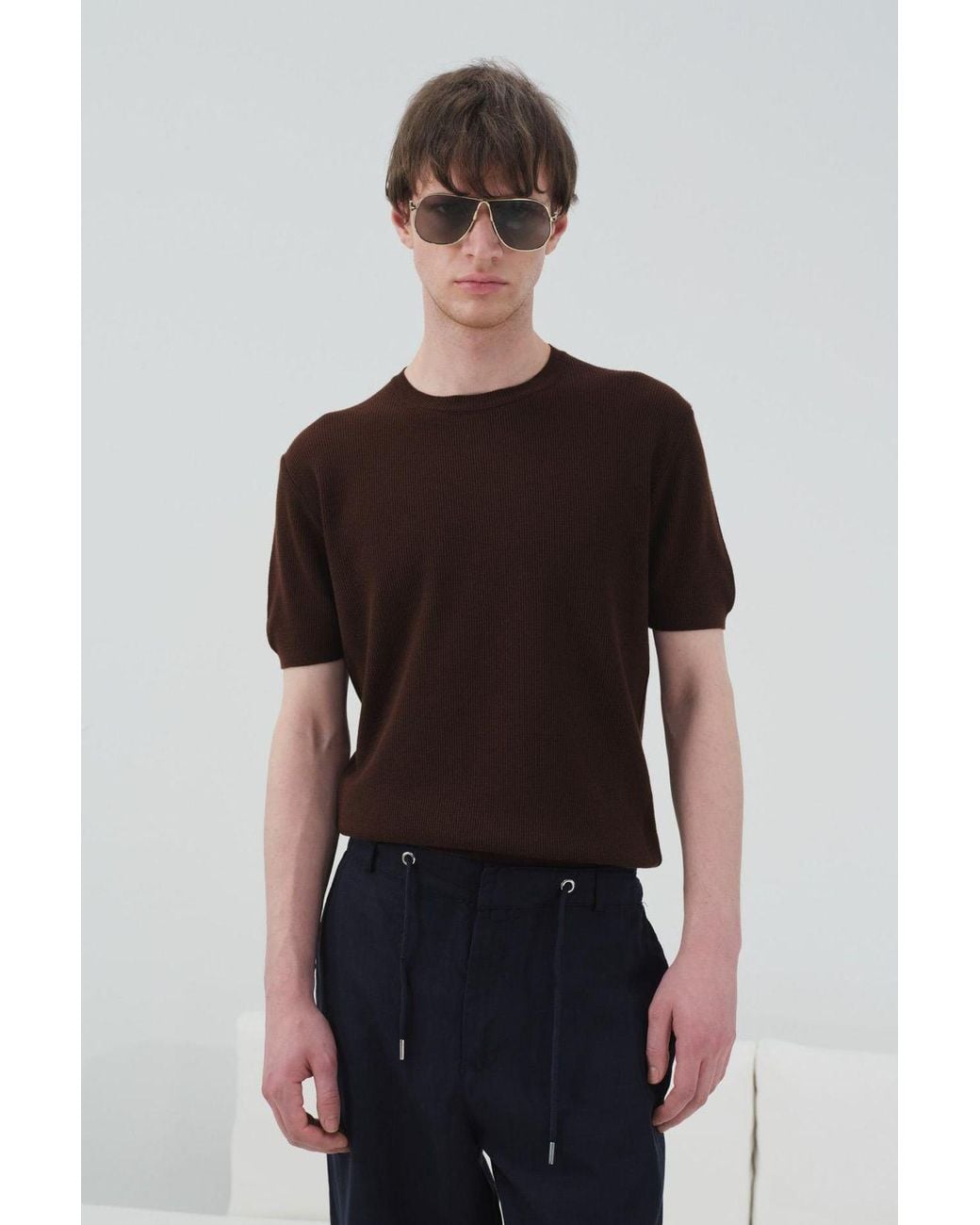 Giesto Brown Cotton Crew Neck T-Shirt for men