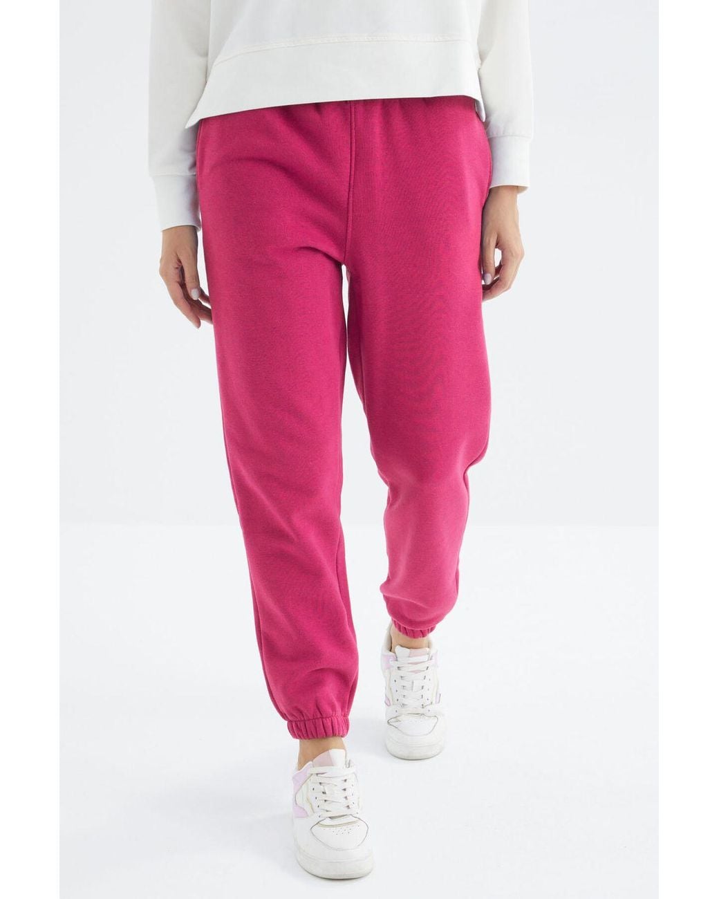 TOMMY LIFE Red High-Waist Fleece Jogger Sweatpants