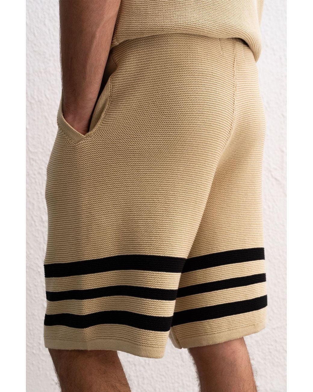 Giesto Natural Cotton Striped Sweat Shorts for men