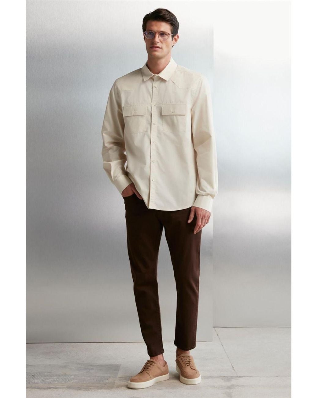 Grimelange Natural Oversized Shirt Collar Overshirt for men