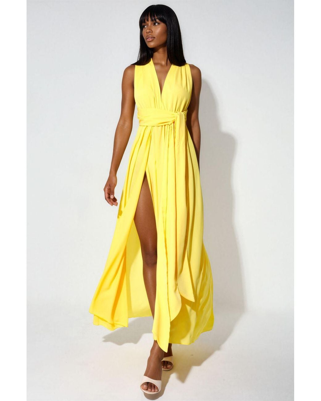 Msn-Collection Yellow Fitted Maxi Dress With Slit