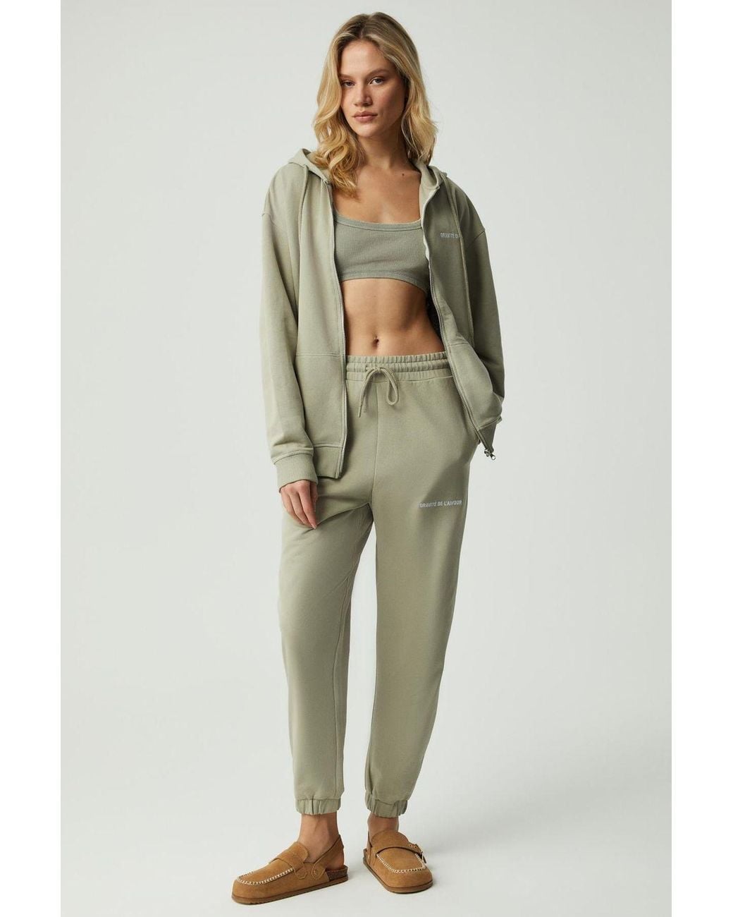 Grimelange Green Elastic Waist Tapered Joggers