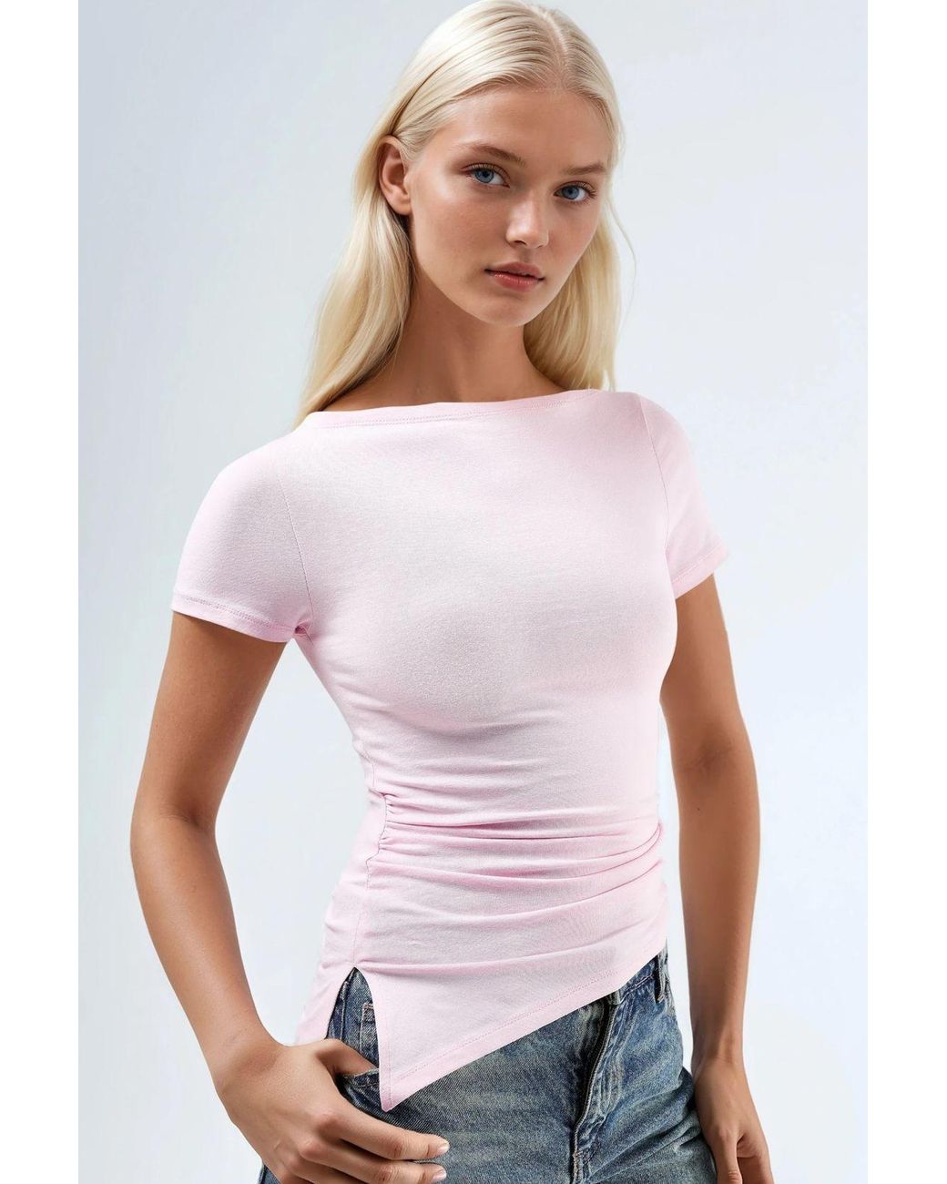 Busem White Slim Fit Slit Detailed Draped Blouse