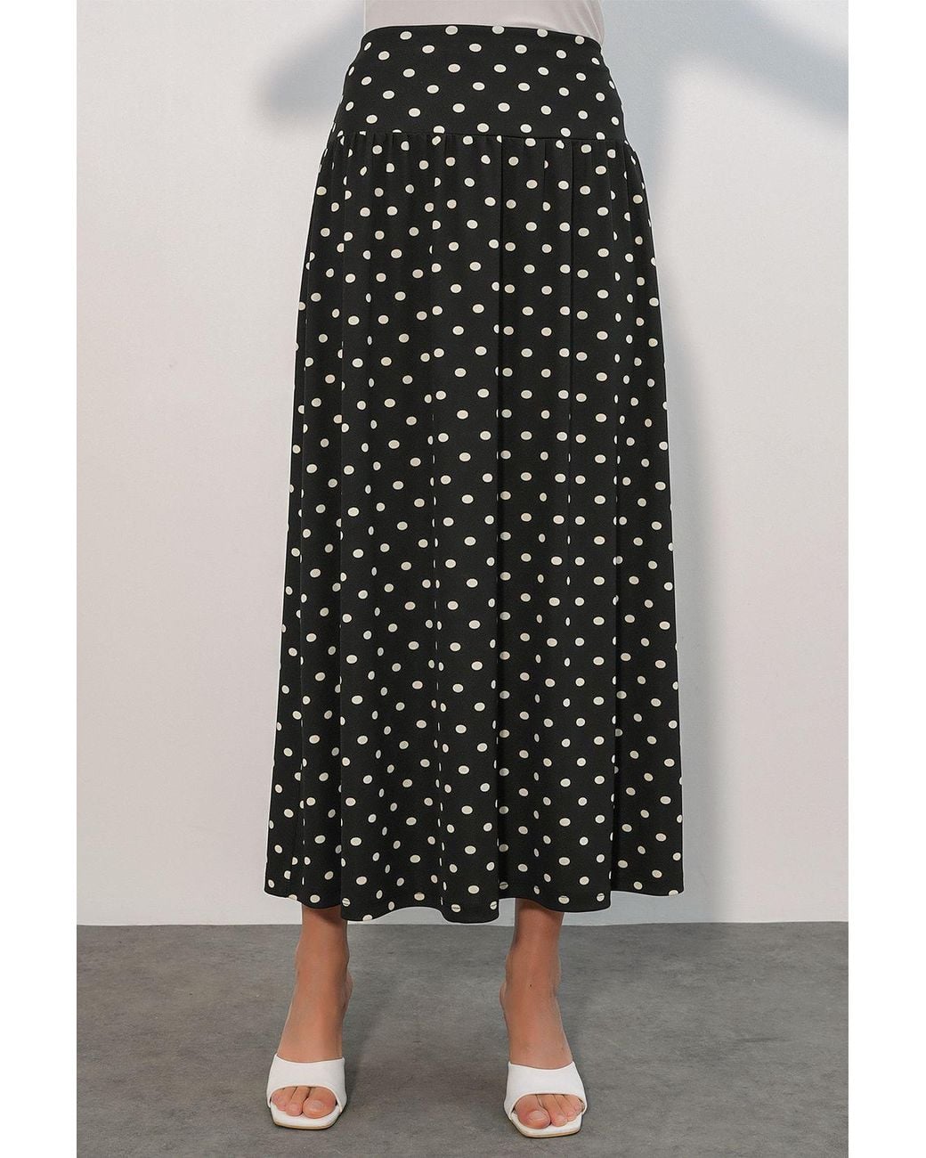 Bigdart Black High-Waist Polka Dot Maxi Skirt
