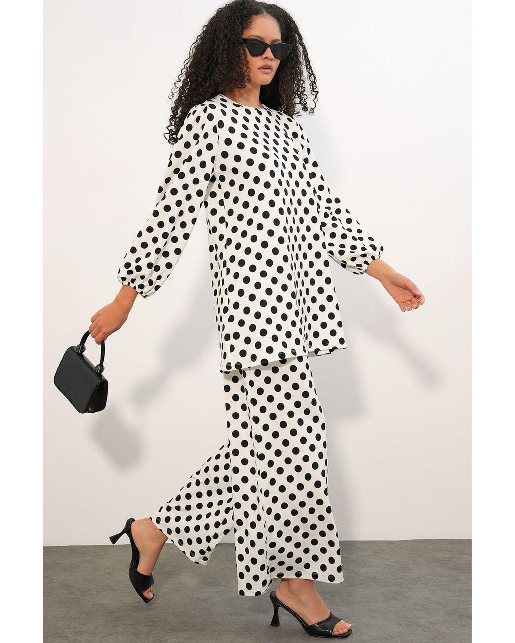Bigdart White Textured Long Sleeve Tunic And Wide Leg Pants Set