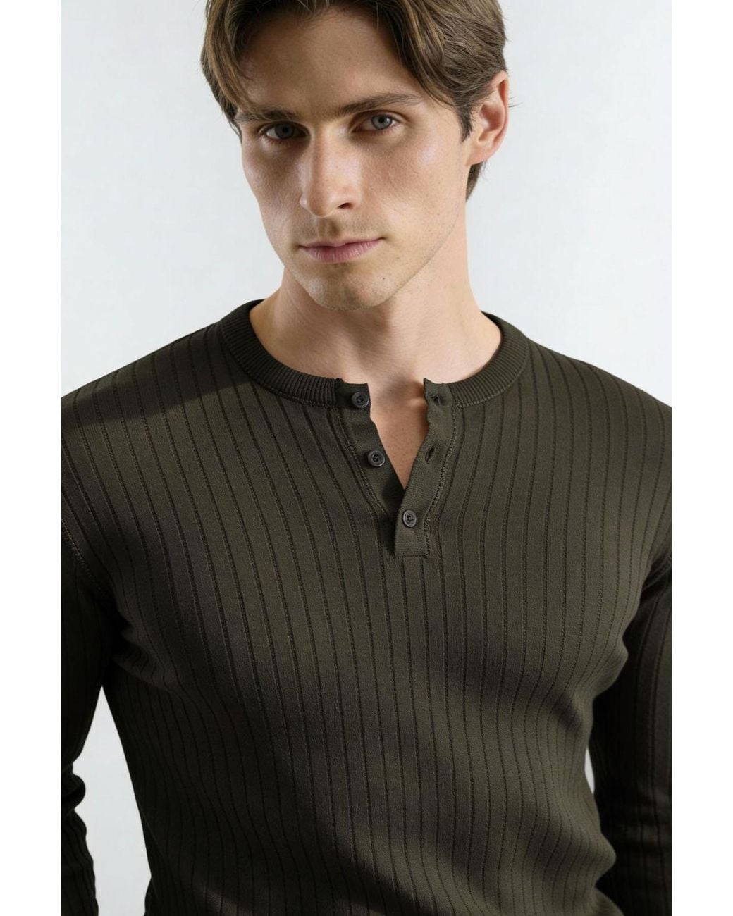 Giesto Gray Slim Fit Button Collar Long Sleeve T-Shirt for men