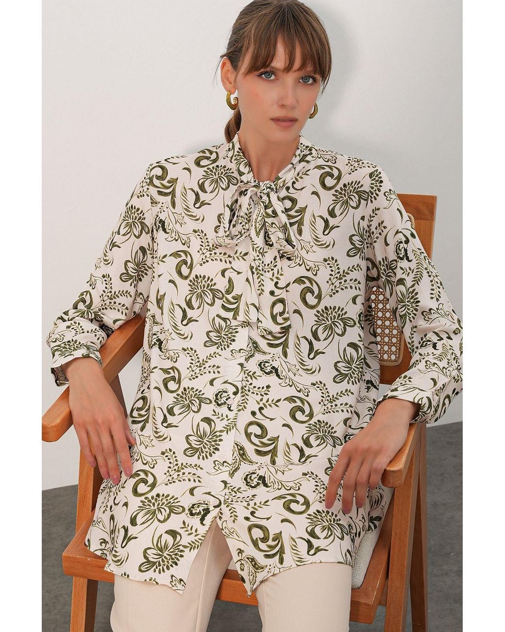 Bigdart Brown Long Floral Viscose Shirt