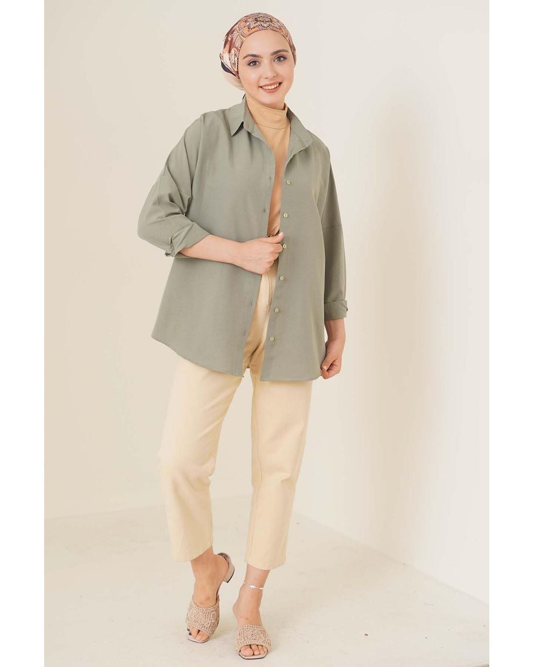 Bigdart Natural Relaxed Fit Poplin Shirt With Button Closure