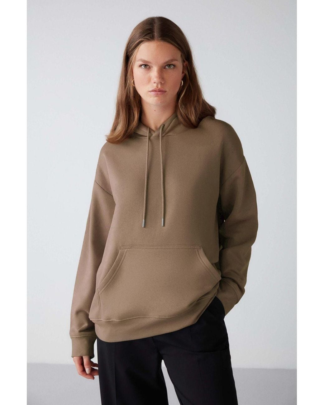 Grimelange Brown Hooded Relaxed Pocket Sweatshirt
