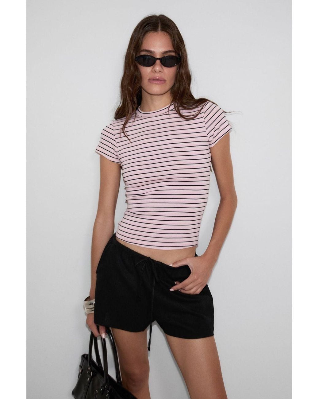 Grimelange Red Slim Fit Crop Crew Neck T-Shirt