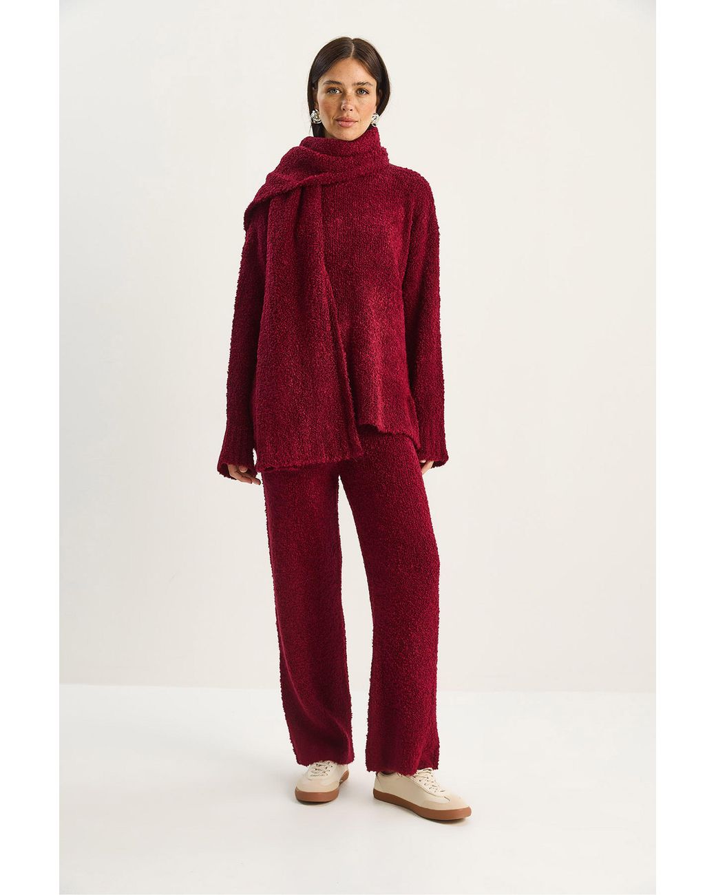 Bianco Lucci Red Oversize Ribbed Knit Two-Piece Set
