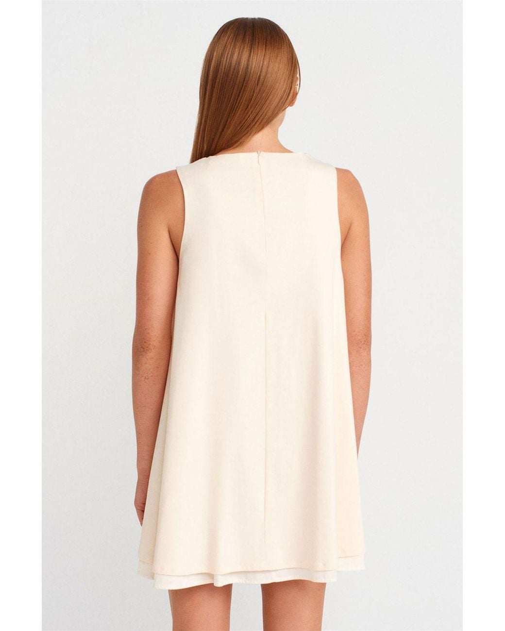 Dilvin Natural Cotton Poplin Sleeveless Mini Shift Dress