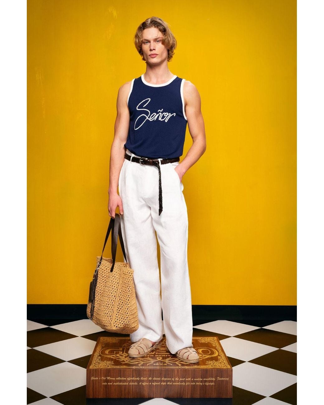 Giesto Yellow Slim Fit Sleeveless Crew Neck Cotton T-Shirt for men