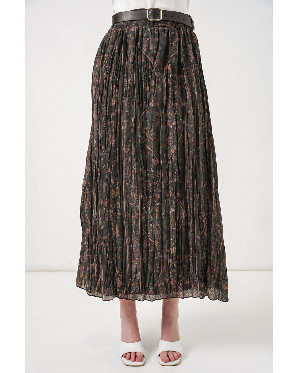 Bigdart Black High-Waist Paisley Midi A-Line Skirt