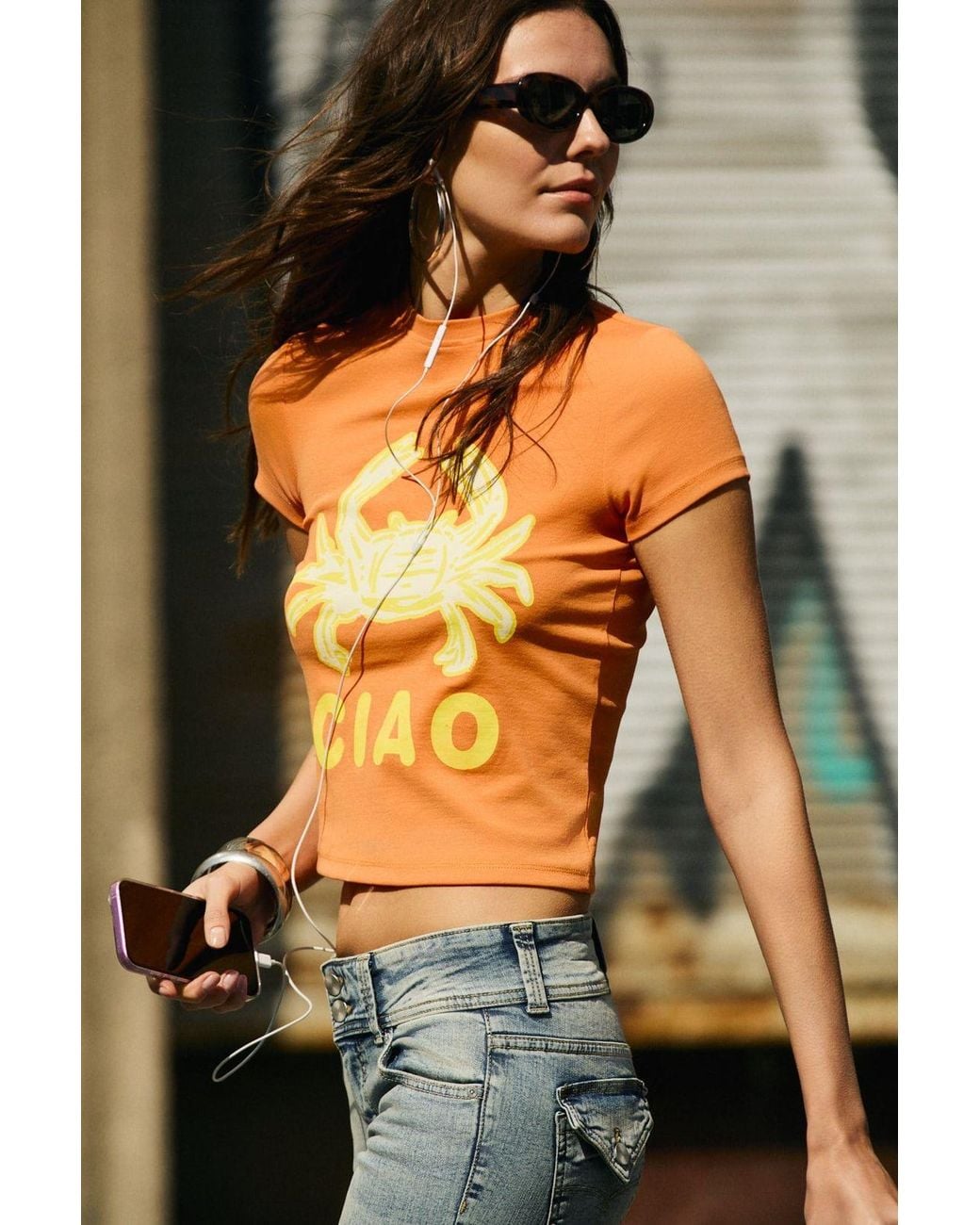 Grimelange Orange Short-Sleeve Crew Neck T-Shirt