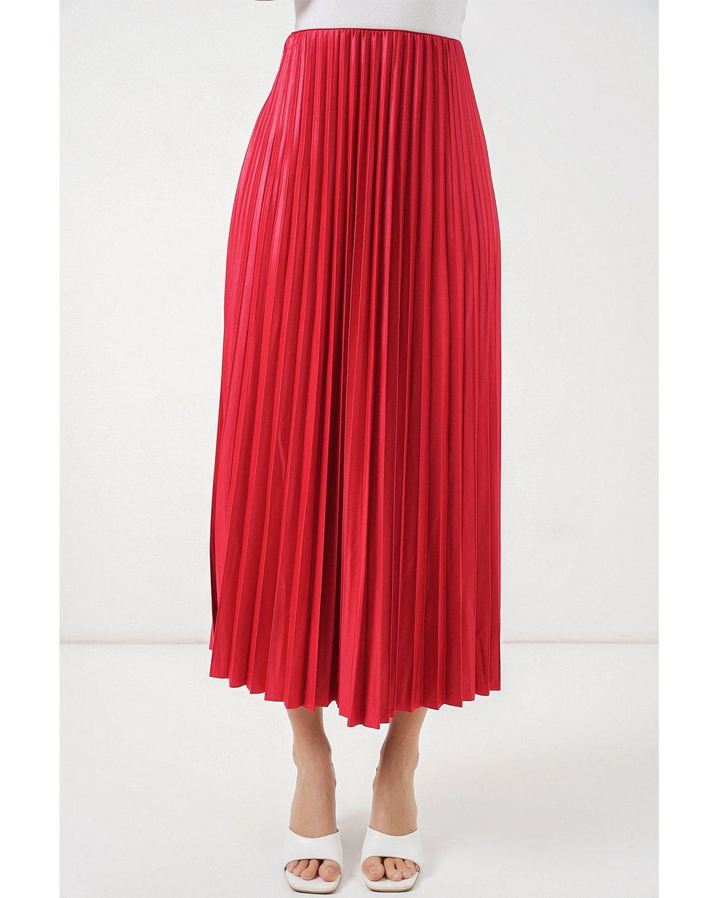 Bigdart Red High Waist Maxi Skirt With Ruffle Detail