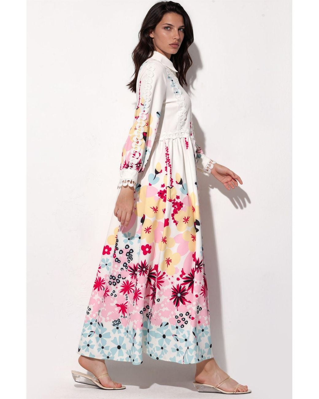 Msn-Collection White Floral A-Line Maxi Dress