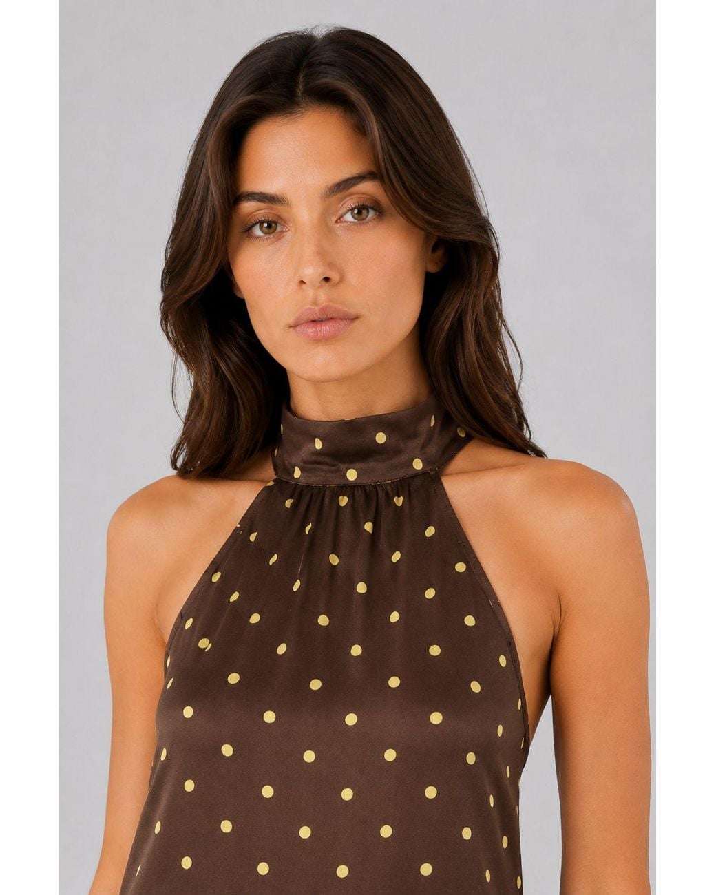 MixRay Brown Polka Dot Halter Maxi Dress