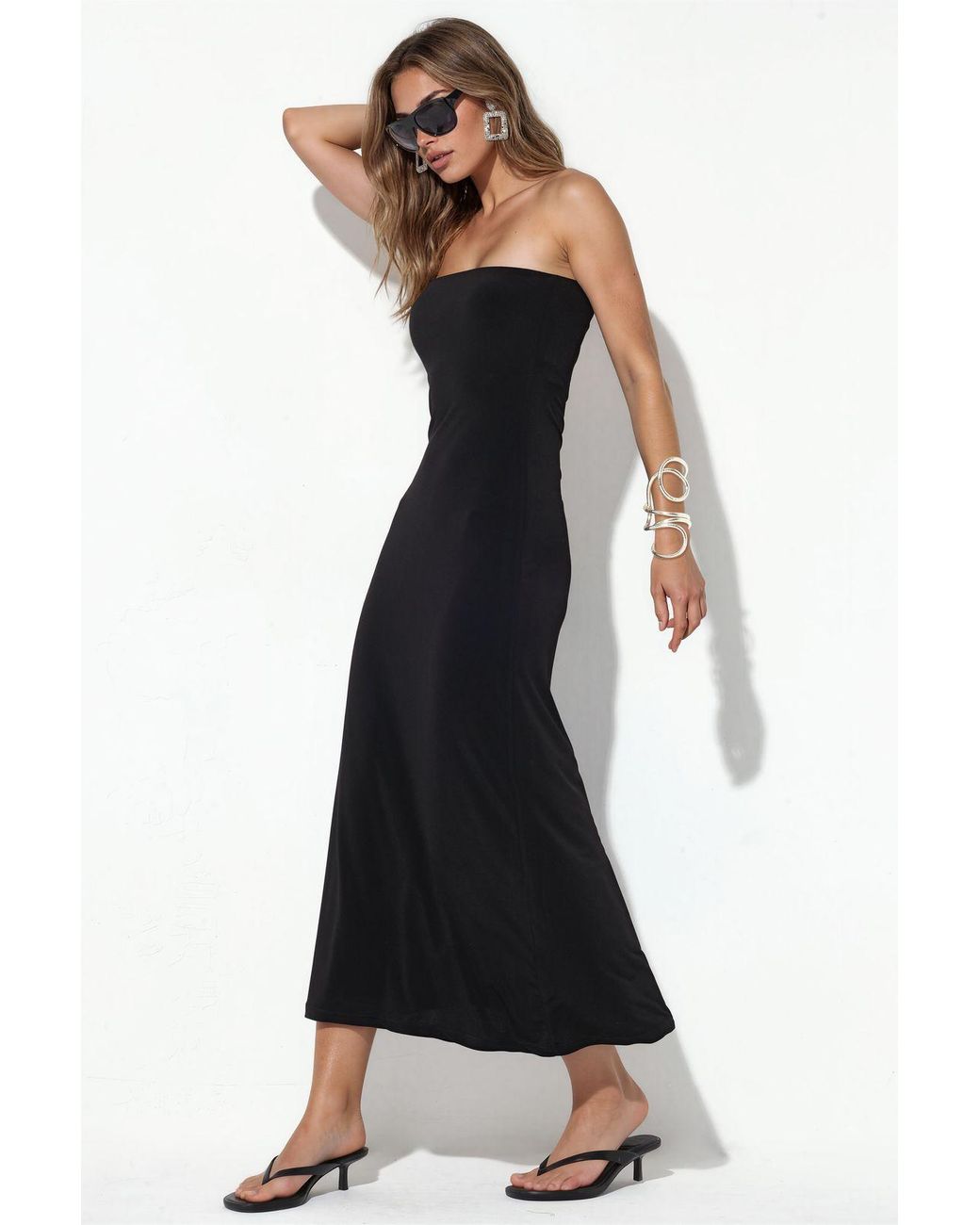 Busem Black Strapless Straight Maxi Dress With Slit