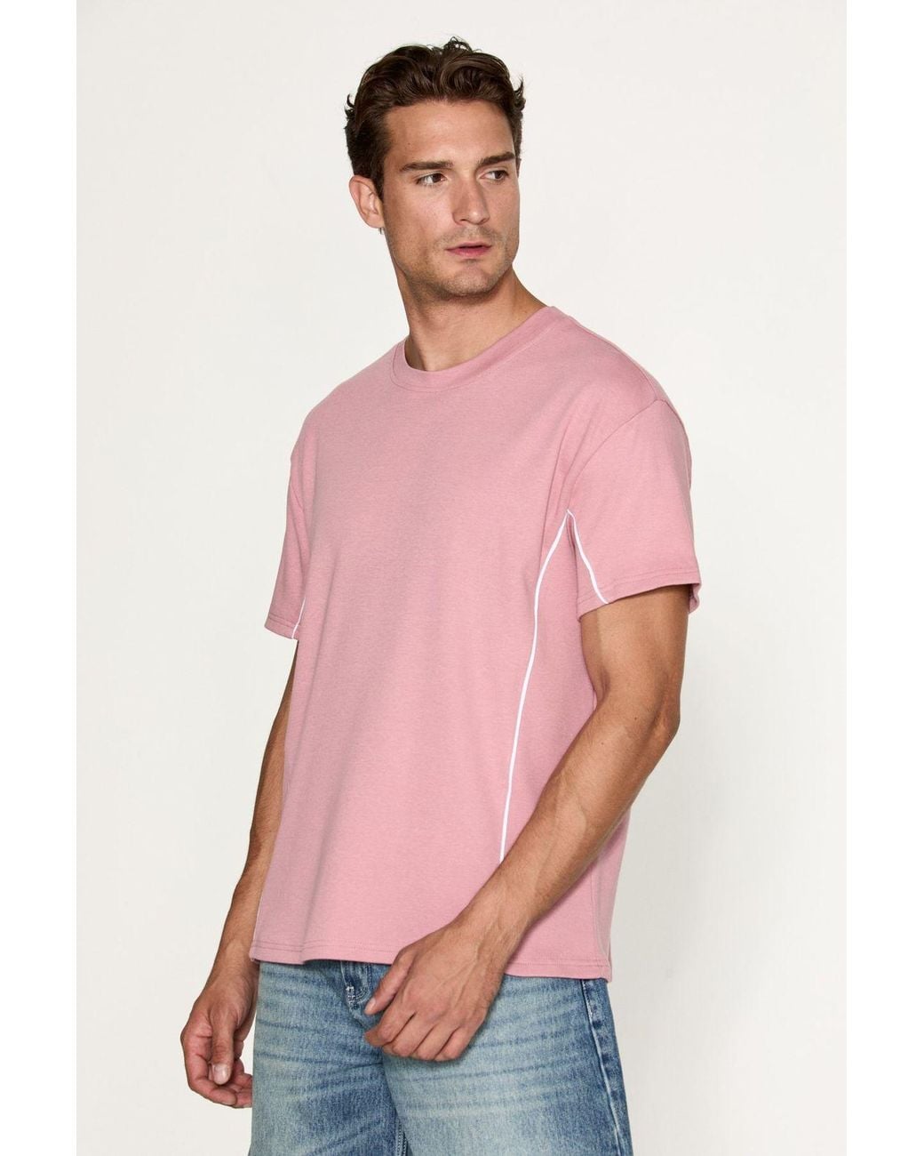 Grimelange Pink Straight Crew Neck Short Sleeve T-Shirt for men