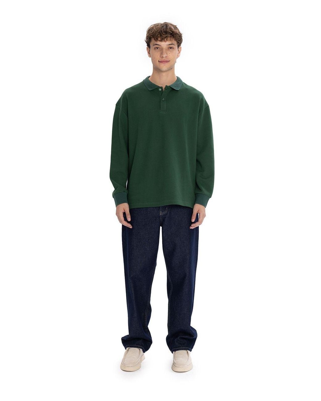 Giesto Green Long-Sleeve Polo T-Shirt for men
