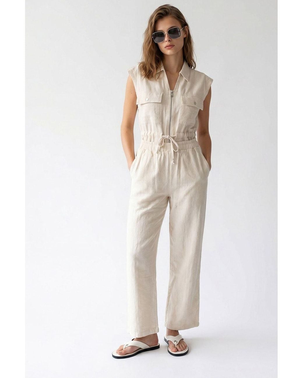 MixRay Natural Cotton Sleeveless Vest And Wide-Leg Trousers Set