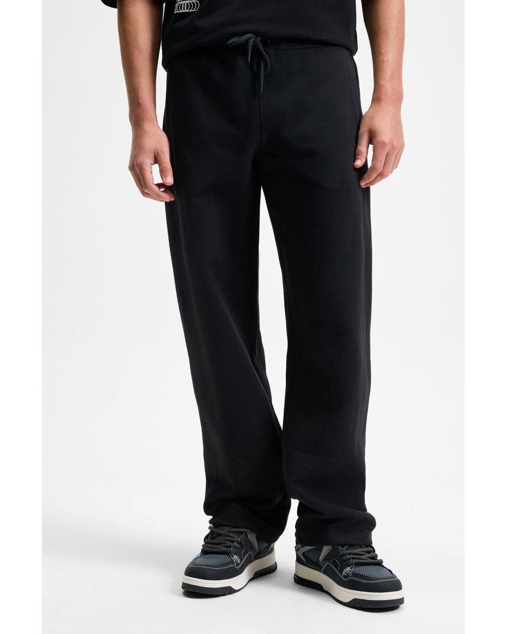 Grimelange Black Straight Leg Fleece Joggers for men