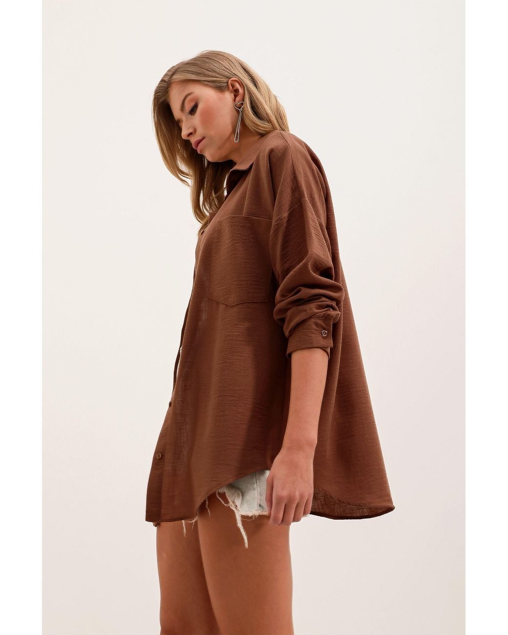 Bigdart Brown Linen Blended Shirt With Button Closure