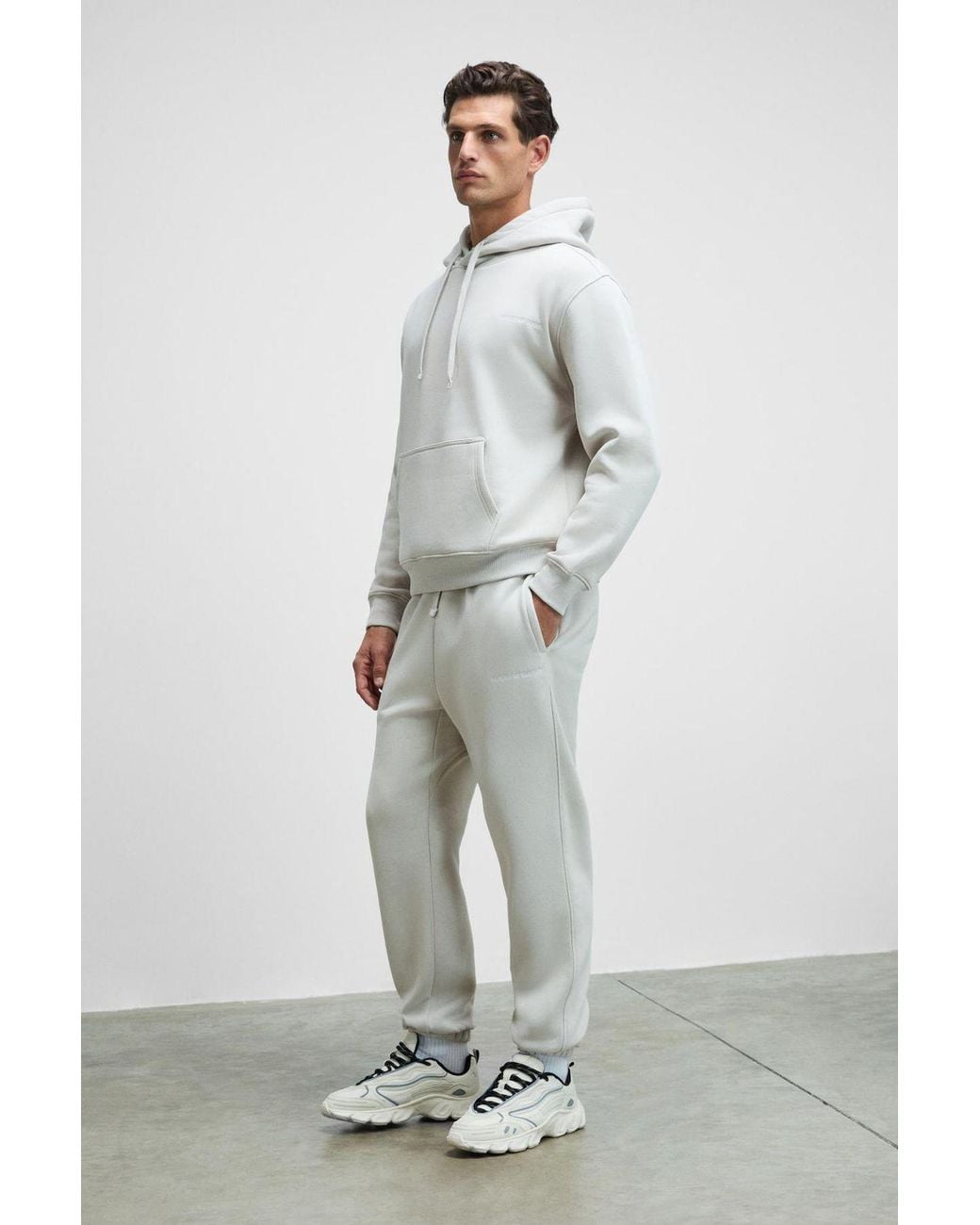Grimelange Gray Hooded Relaxed Sweatshirt Pants Set for men