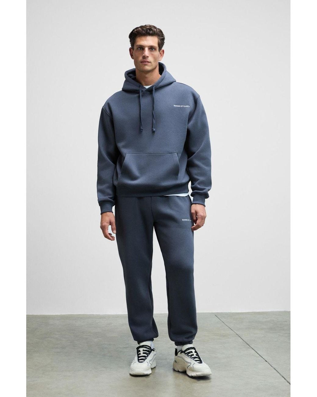 Grimelange Blue Hooded Relaxed Sweatshirt Pants Set for men