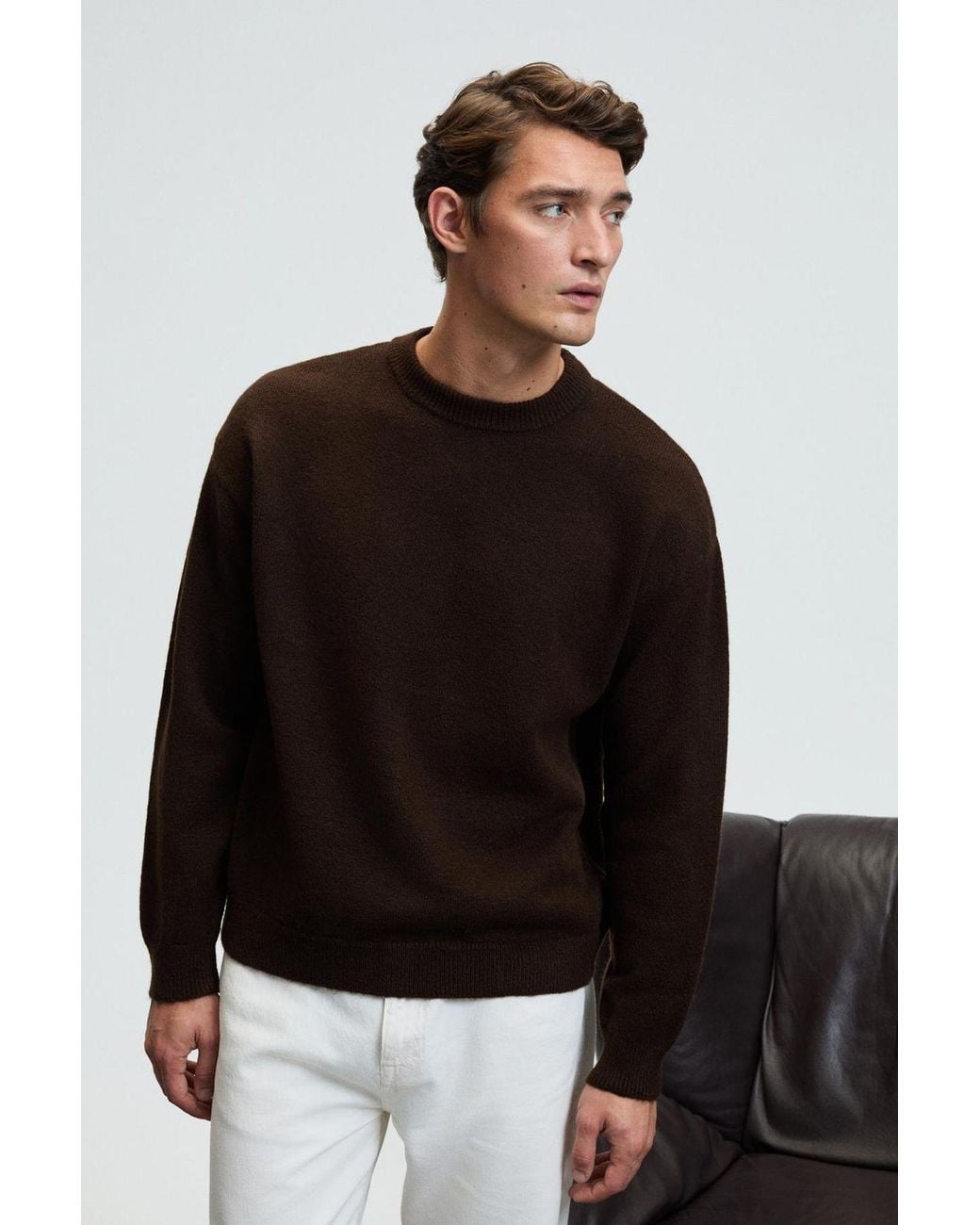 Grimelange Black Ribbed Crew Neck Jumper for men