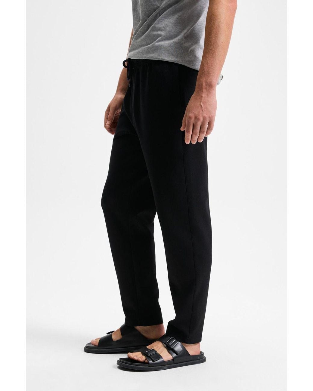 Grimelange Black Relaxed Long Drawstring Joggers for men