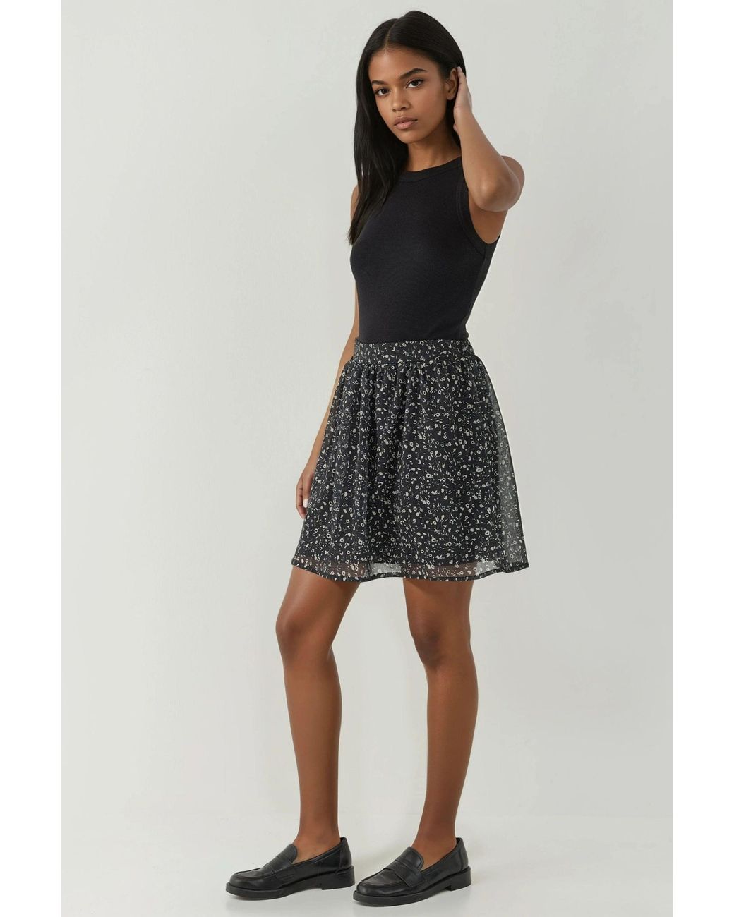 Hiccup Black High Waist Floral Mini Skirt