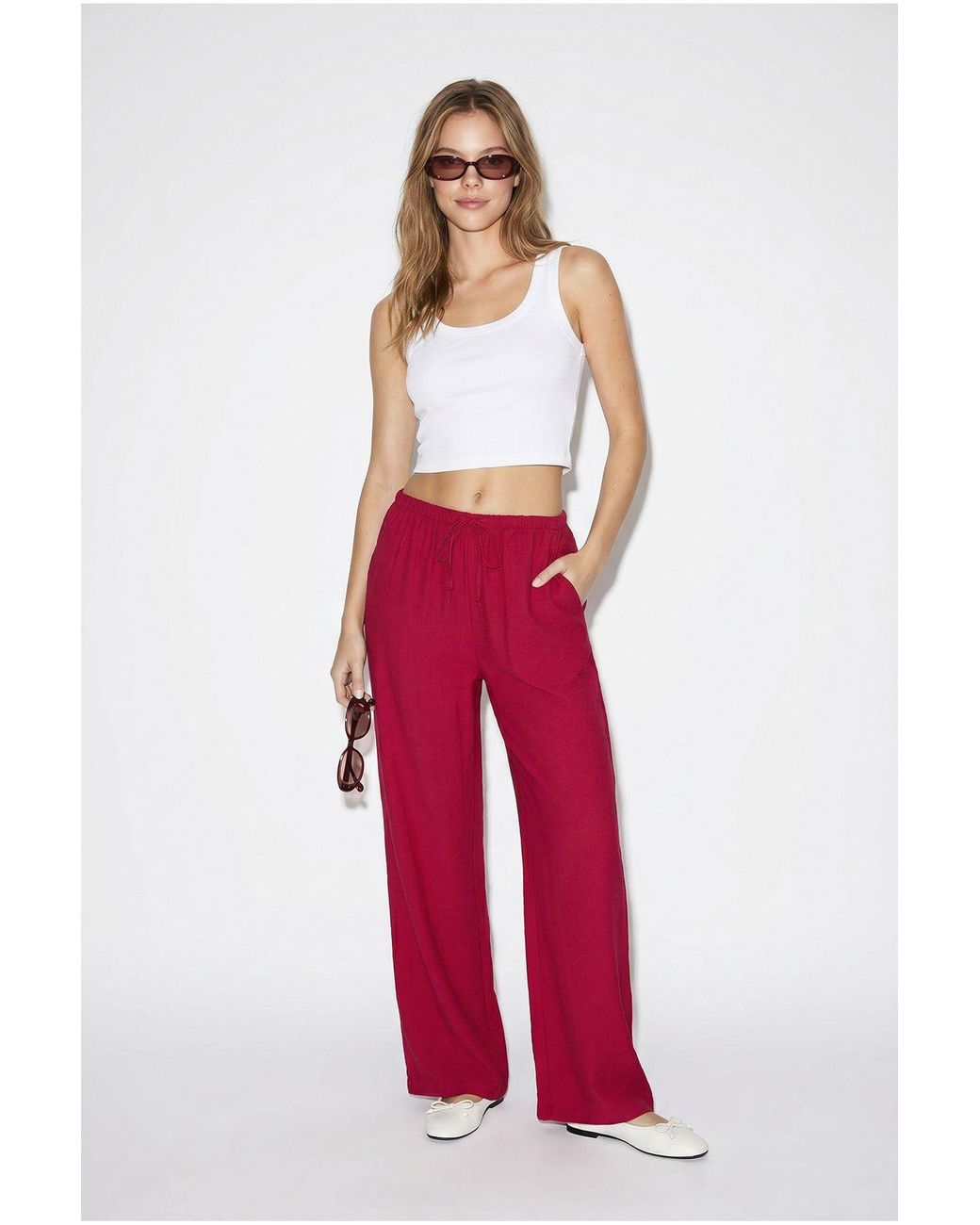 Bianco Lucci Red Wide-Leg Crepe Trousers