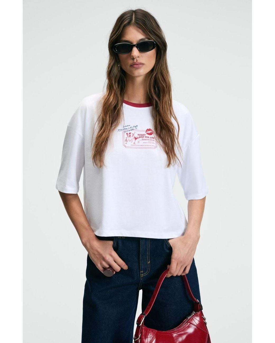 Grimelange White Relaxed Crew Neck Printed T-Shirt