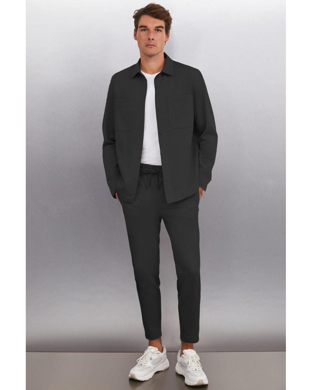 Grimelange Gray Classic Long Sleeve Shirt for men